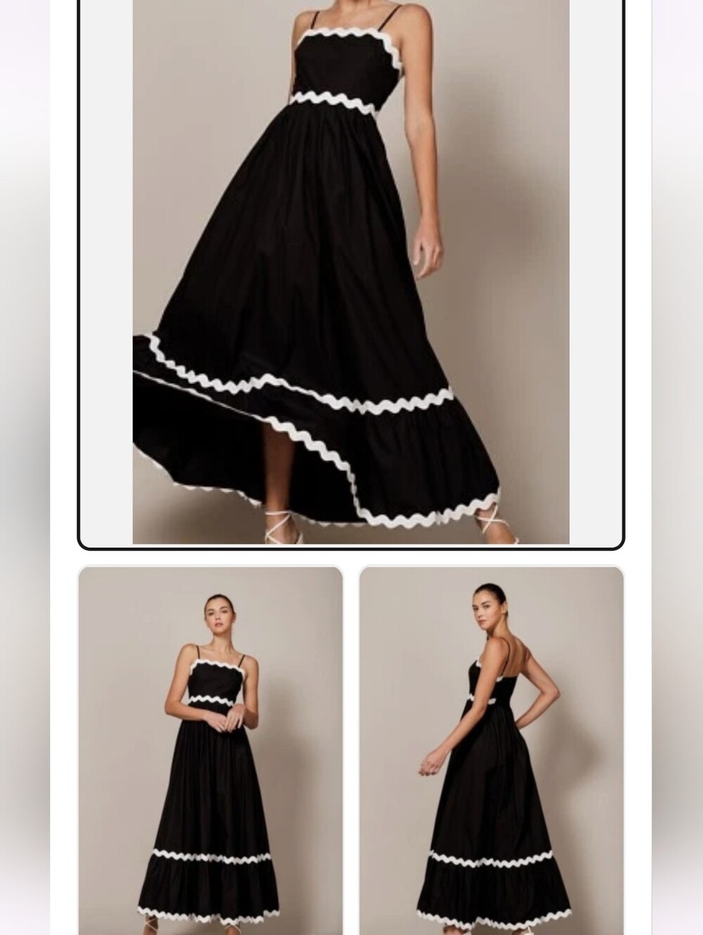 Petal & Pup Black Cotton Maxi Sun Dress with White Ric Rac Trim Spaghetti Straps - Picture 13 of 16